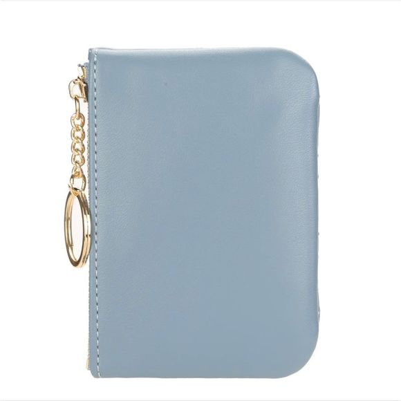 Women's Vegan Leather Zip Change Coin Purse Card Wallet with Keychain Ring Gifts - Picture 2 of 5